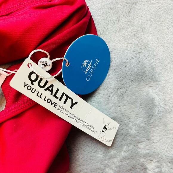 Cupshe Plunge Halter One Piece Swimsuit Womens XL Red Padded Bra Hi Cut NWT - Picture 5 of 6